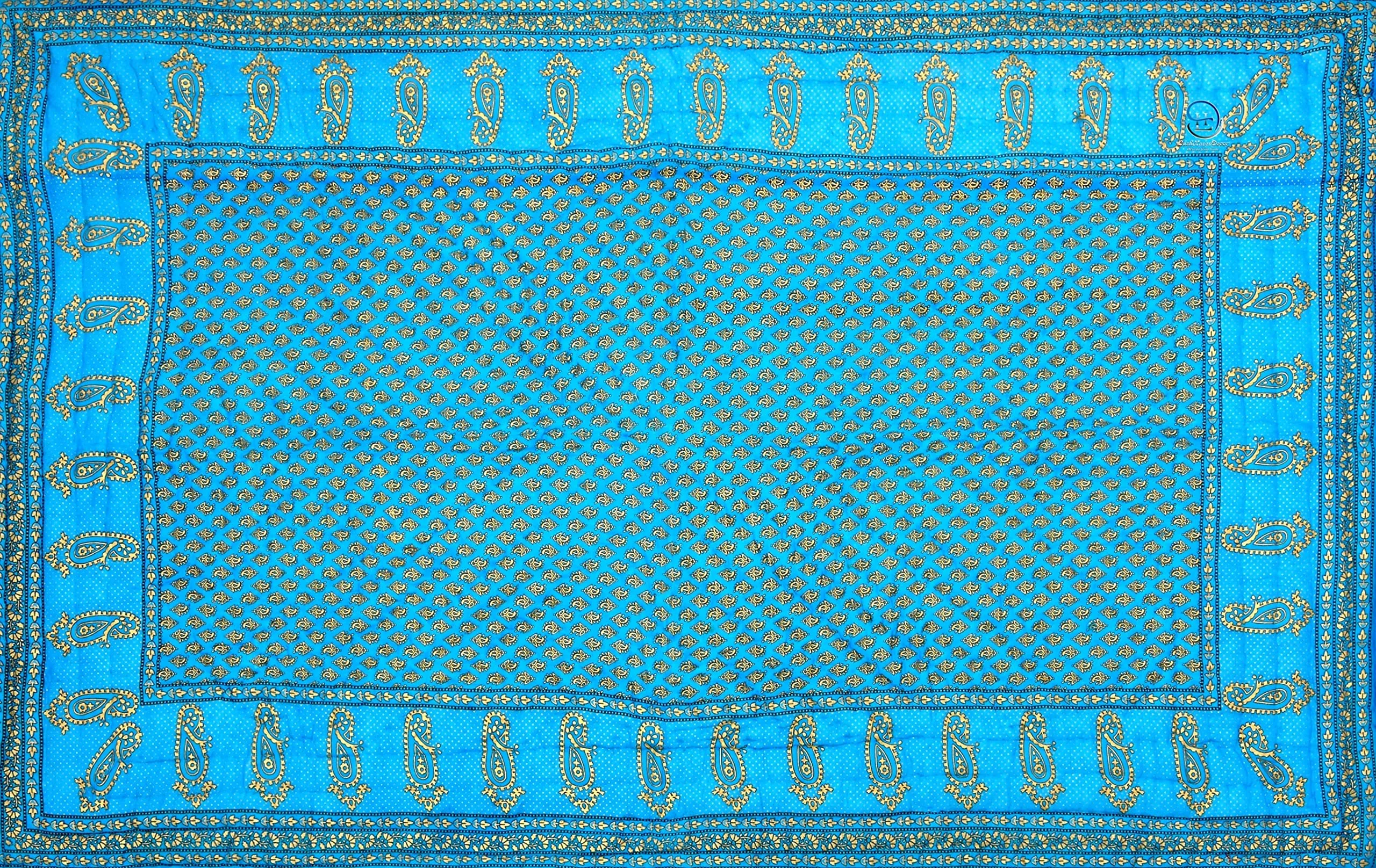HASHIREX Violet Natural Cotton Screen Printed Single Bed Jaipuri Razai Malmal Ac Quilt for Bed Room, Rajasthani Traditional Light Weight Rajai dohar Blanket (55 x 85 Inches) SkyBlue, Pack of 1