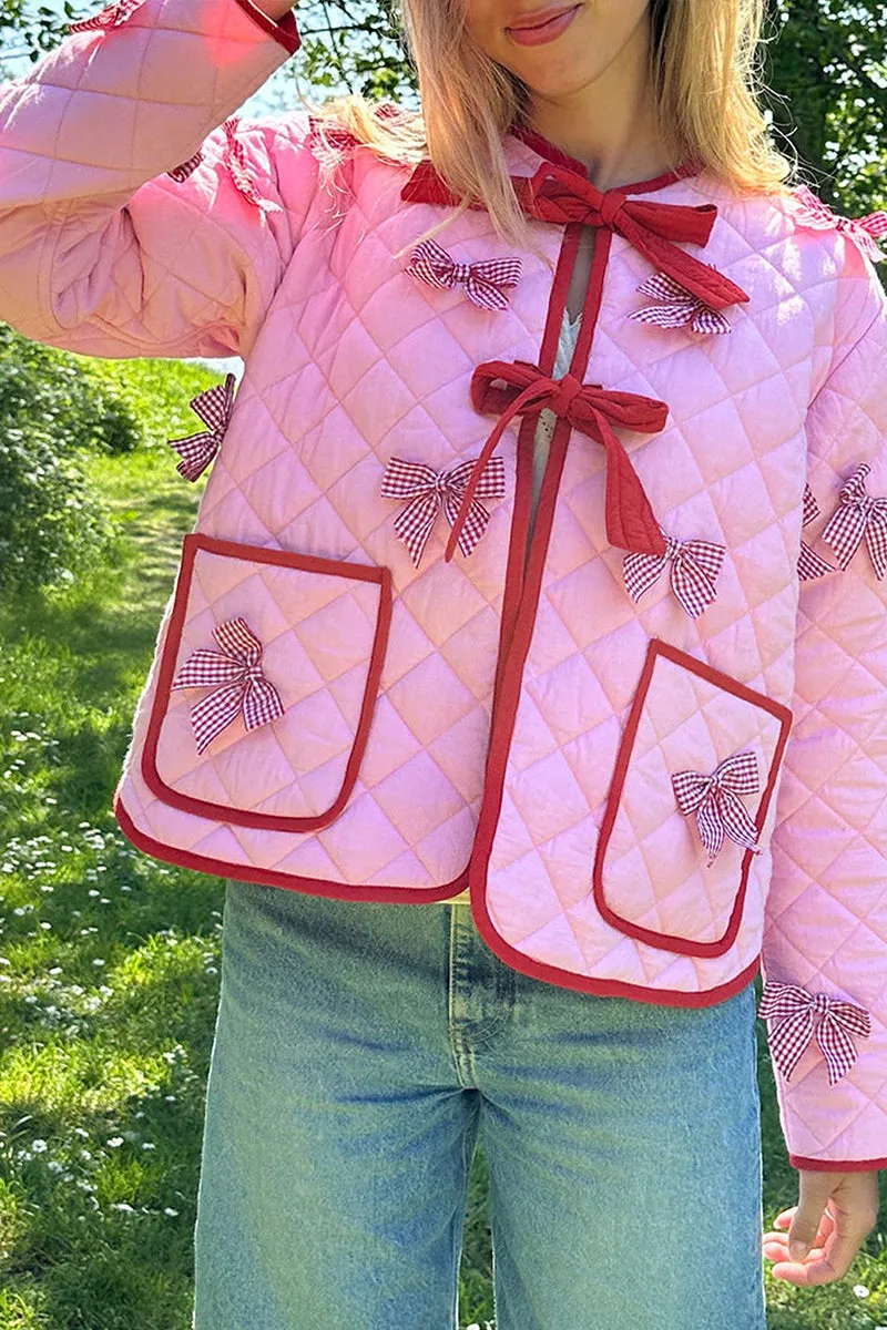 HCT1347 Bow-Embellished Quilted Jacket Outerwear