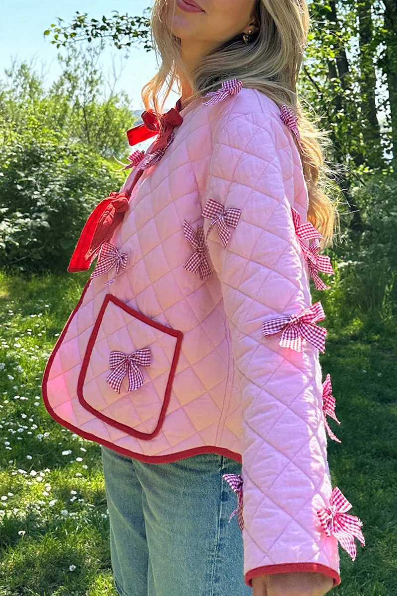 HCT1347 Bow-Embellished Quilted Jacket Outerwear