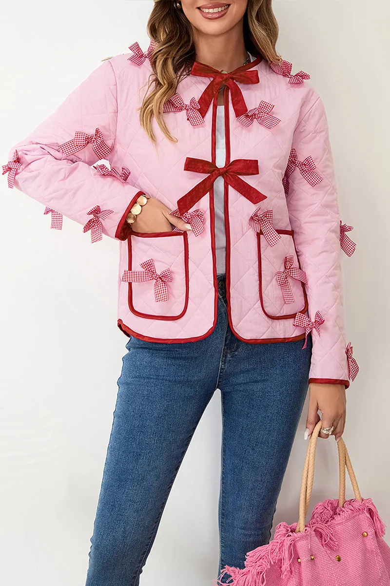 HCT1347 Bow-Embellished Quilted Jacket Outerwear