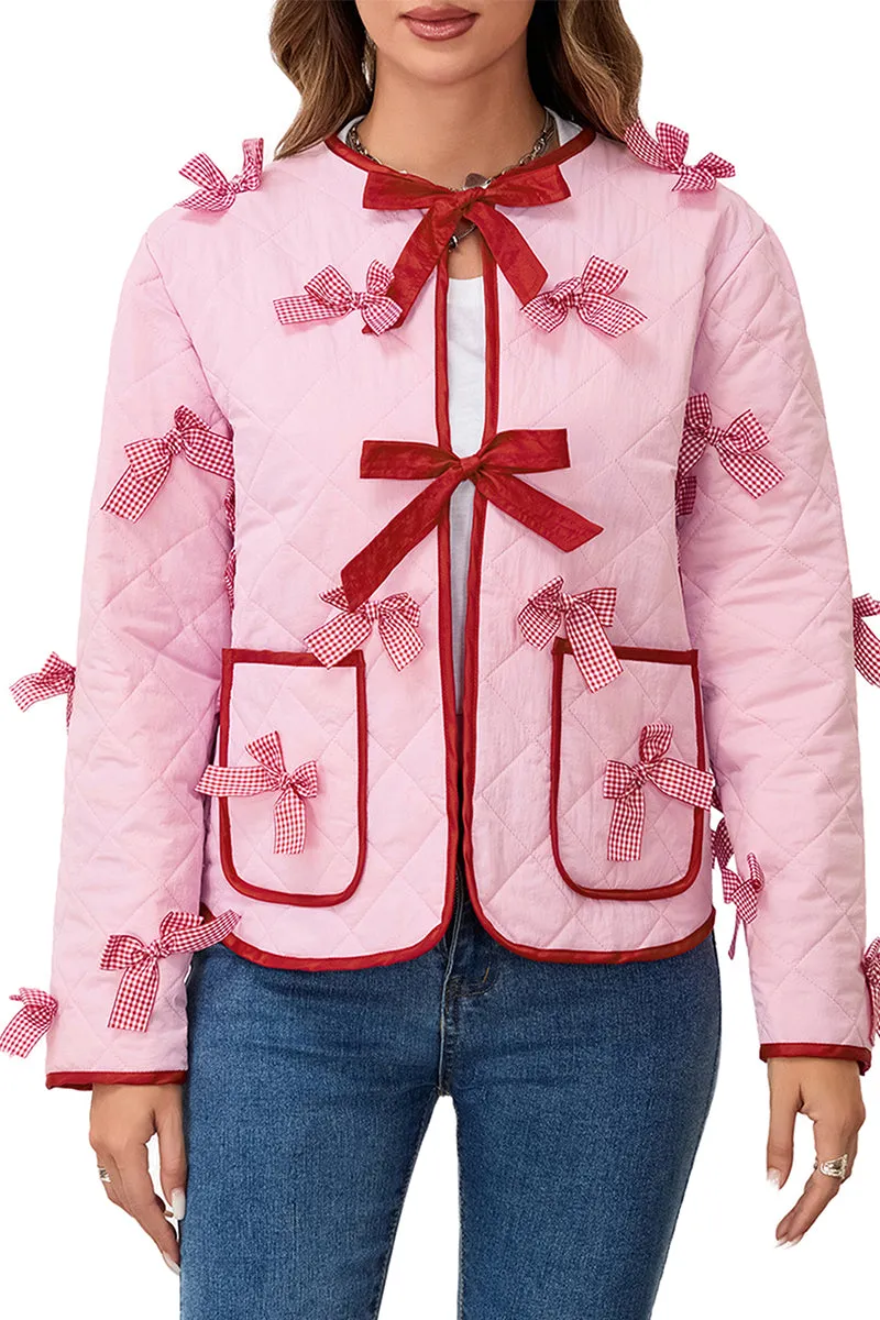 HCT1347 Bow-Embellished Quilted Jacket Outerwear
