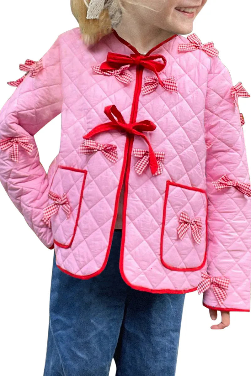 HCT1347 Bow-Embellished Quilted Jacket Outerwear