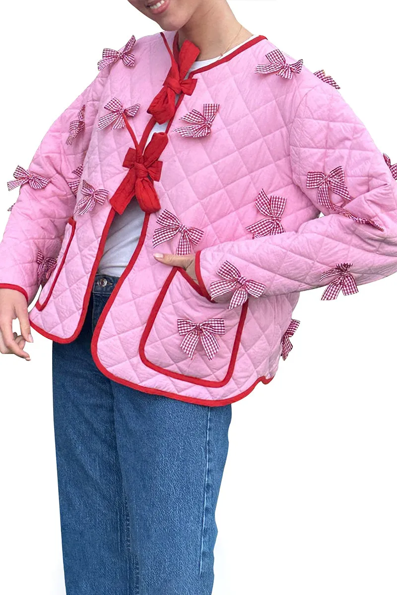 HCT1347 Bow-Embellished Quilted Jacket Outerwear