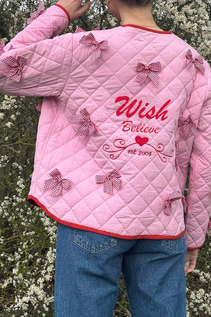 HCT1347 Bow-Embellished Quilted Jacket Outerwear