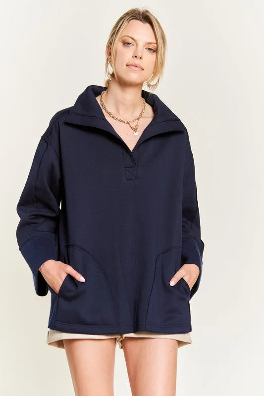 HIGH COLLAR OVERSIZED KNIT TOP