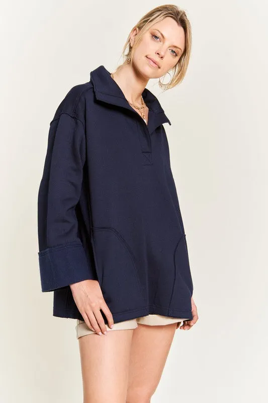 HIGH COLLAR OVERSIZED KNIT TOP