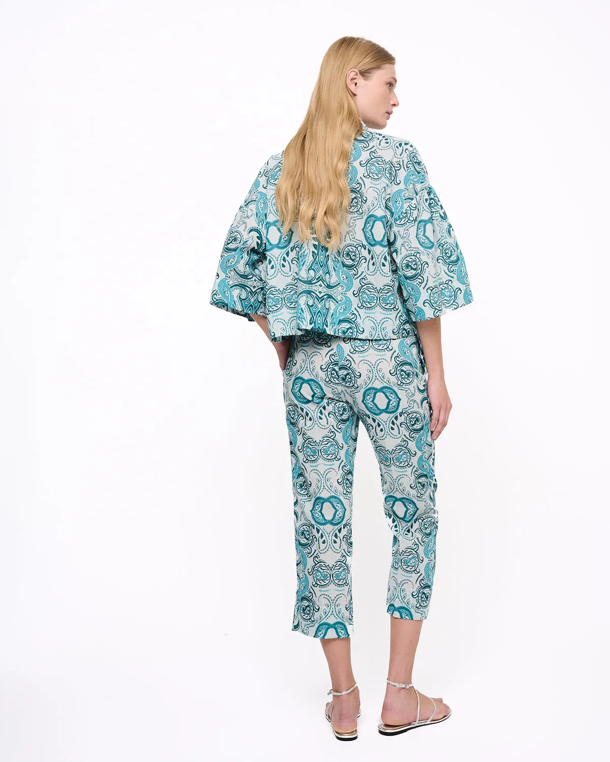 Kirki Print Cropped Trousers Blue