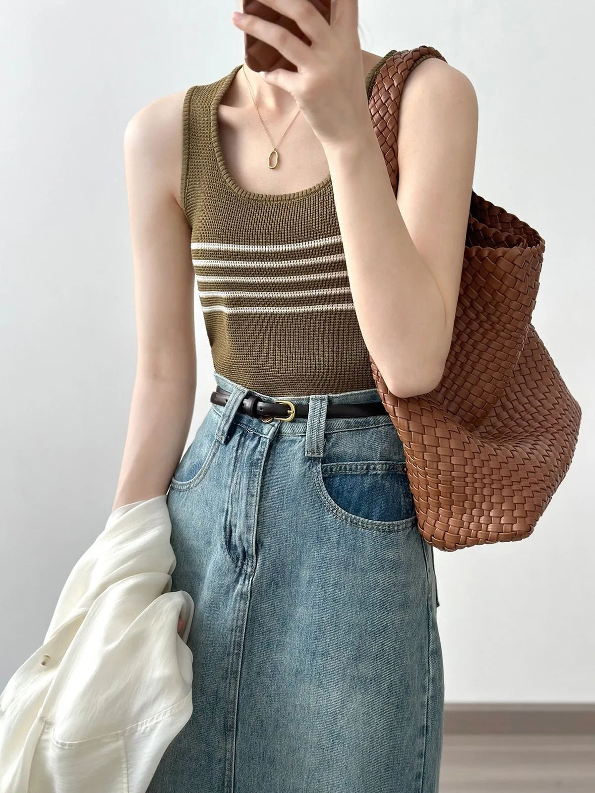 [Korean Style] 3 Color Round Neck Knit Cami Tank Top