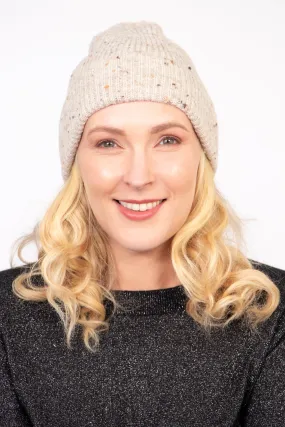 Lainey Beanie Hat - Cream, Marl Knit