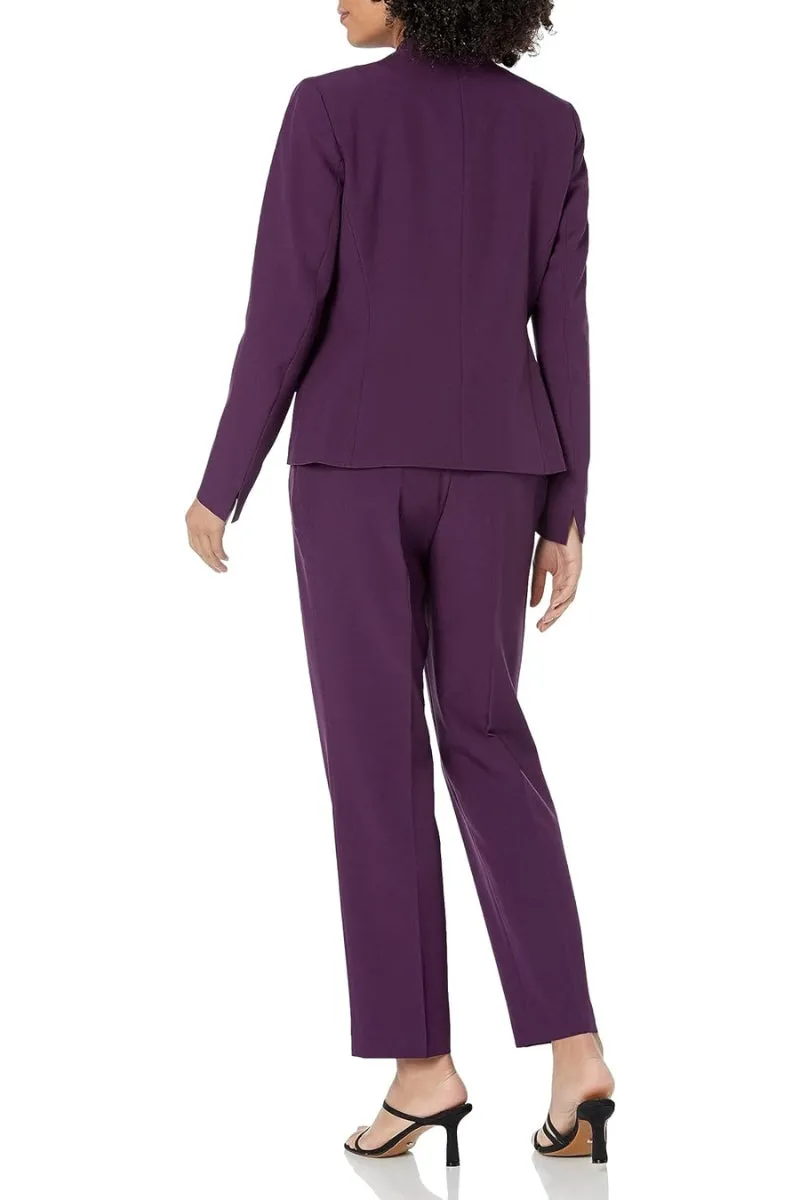 Le Suit Herringbone Collarless Seamed Jacket & Side Zip Pant