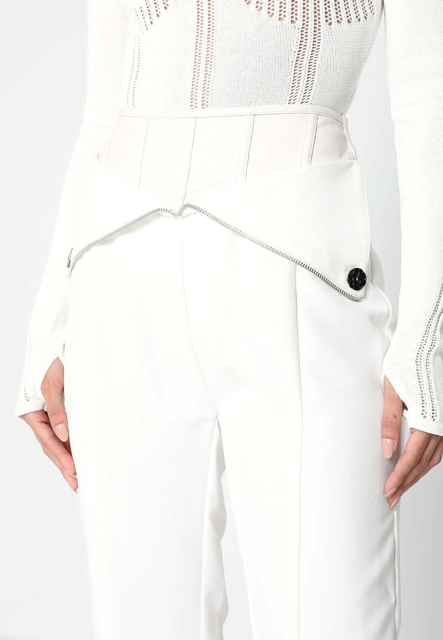 Leather Corset Zip Trousers - White