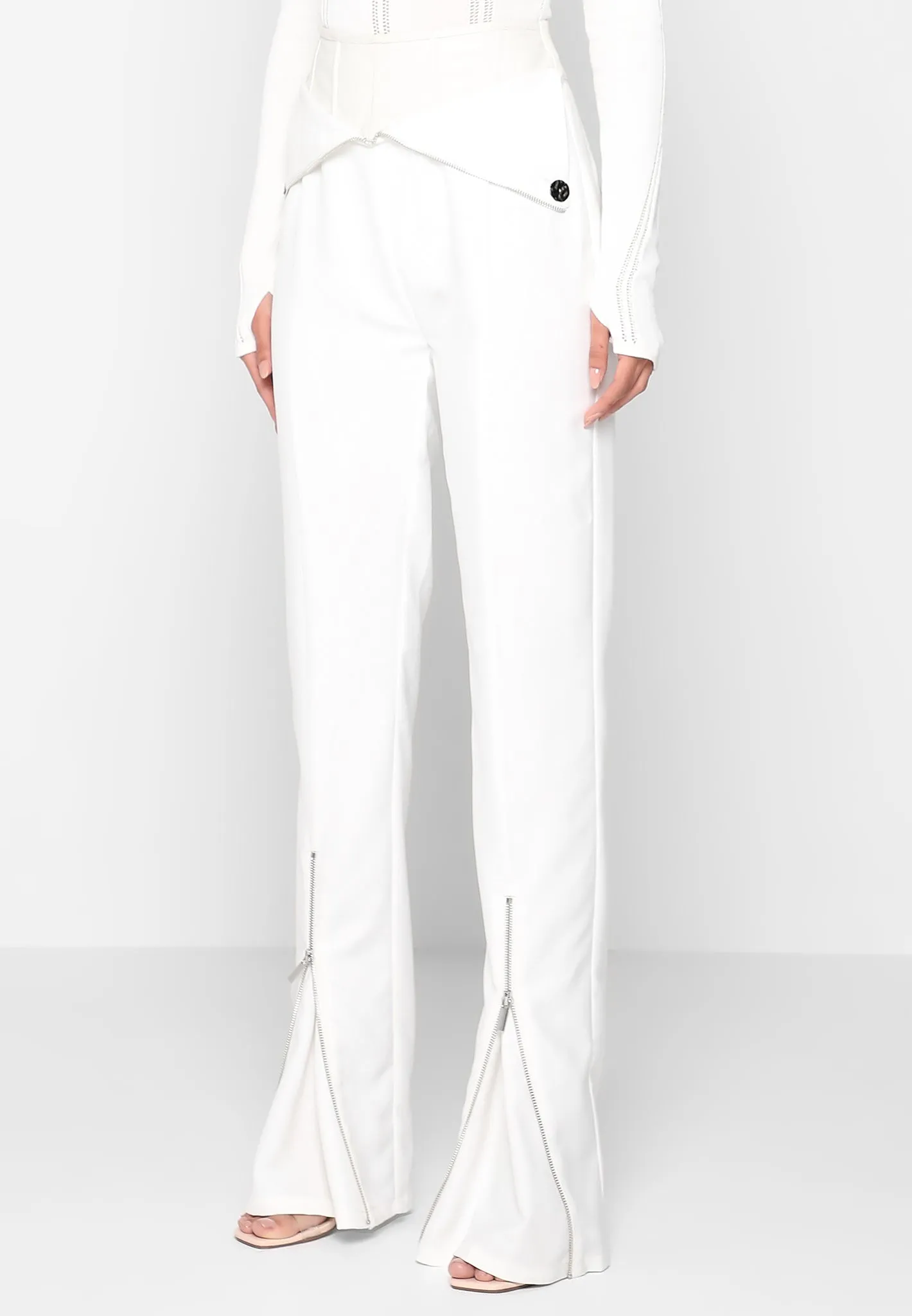 Leather Corset Zip Trousers - White