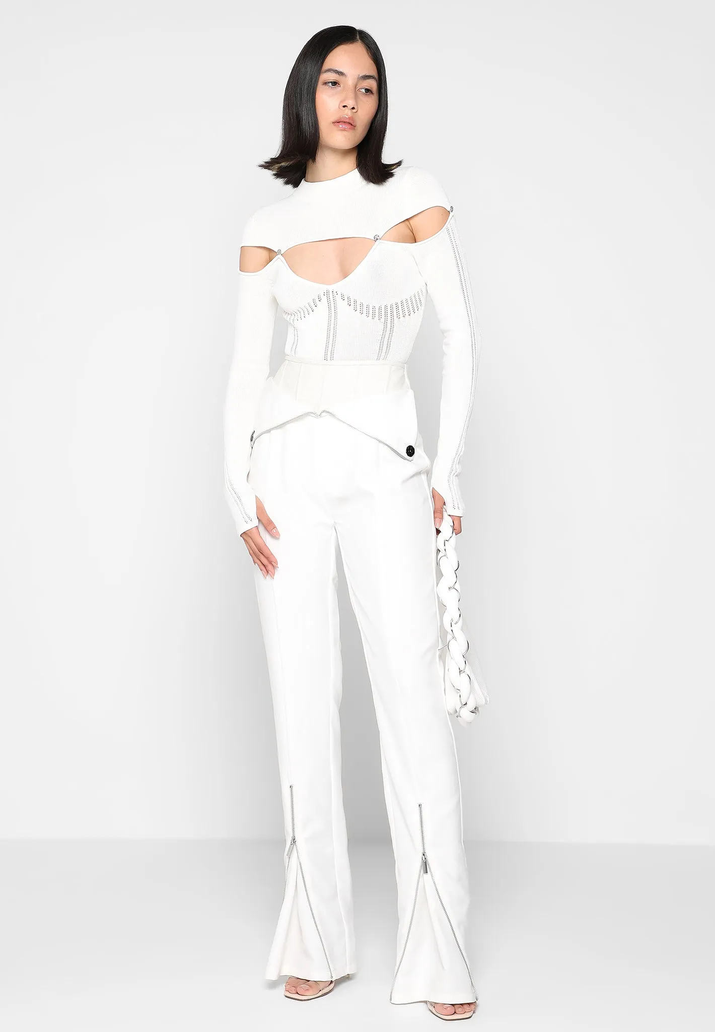Leather Corset Zip Trousers - White