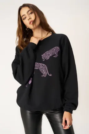 Leopards Oversized Sweatshirt - Black