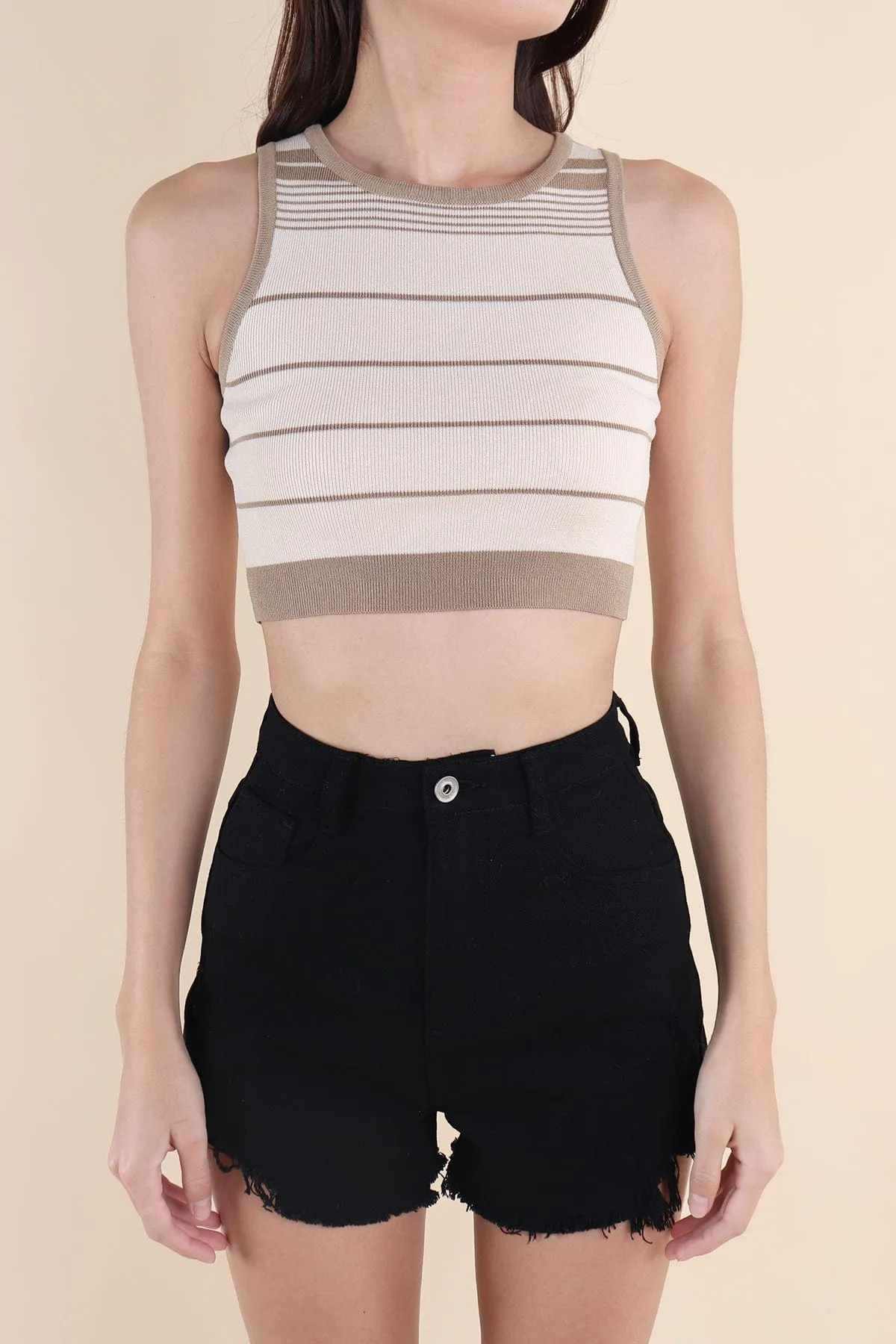LEXLEY STRIPES KNIT TOP IN CAMEL