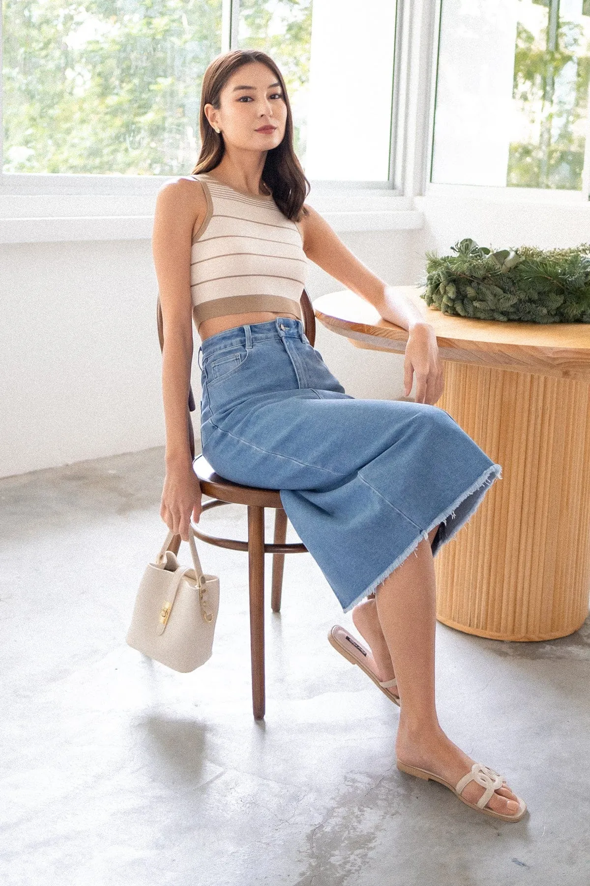 LEXLEY STRIPES KNIT TOP IN CAMEL