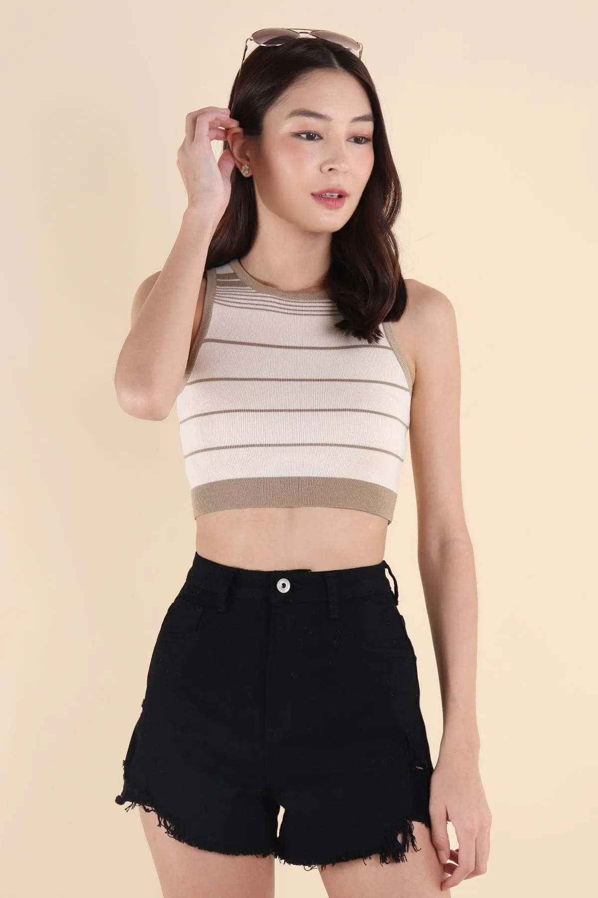 LEXLEY STRIPES KNIT TOP IN CAMEL