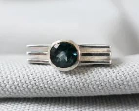 London Blue Topaz Square Layer Ring in Sterling Silver