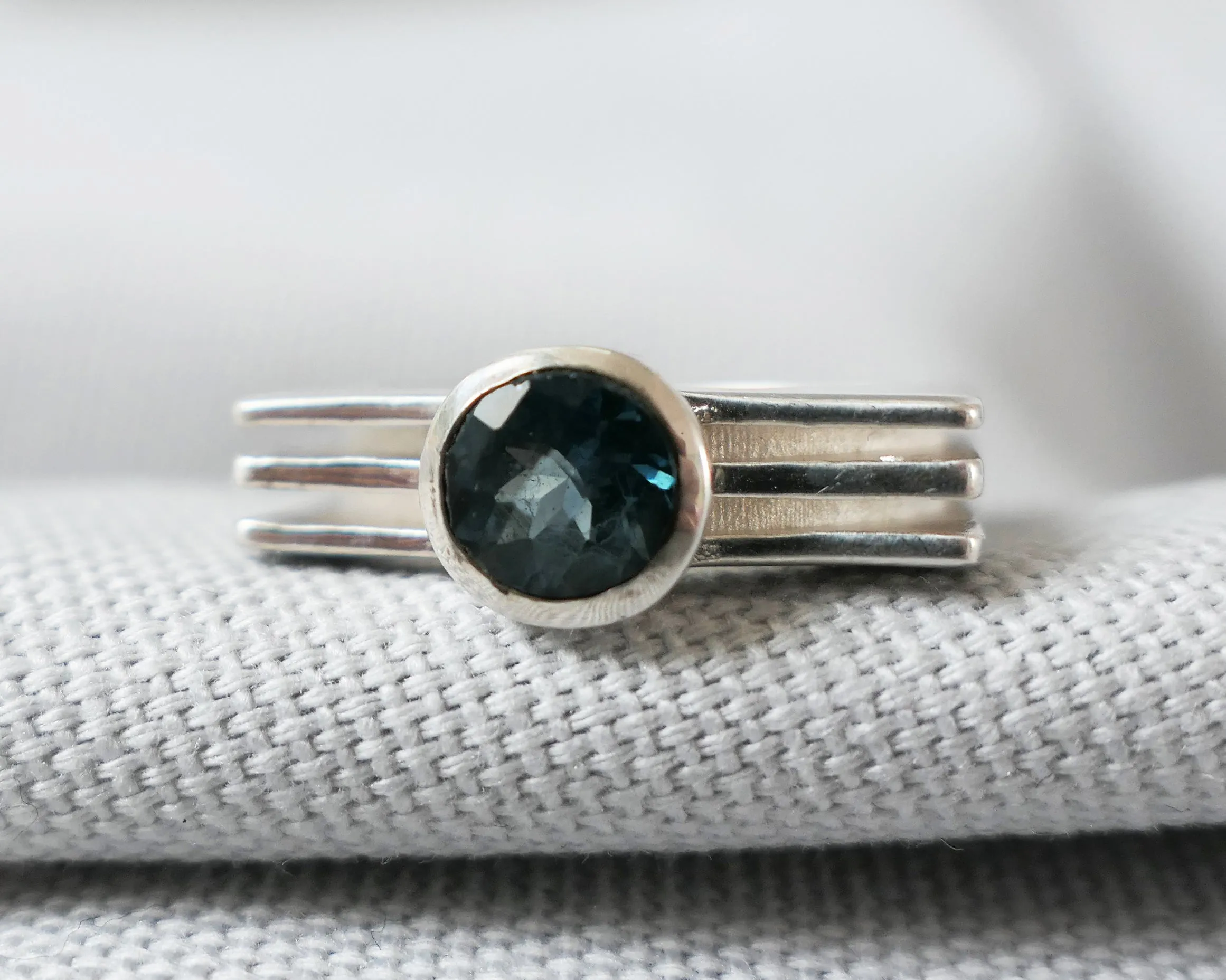London Blue Topaz Square Layer Ring in Sterling Silver