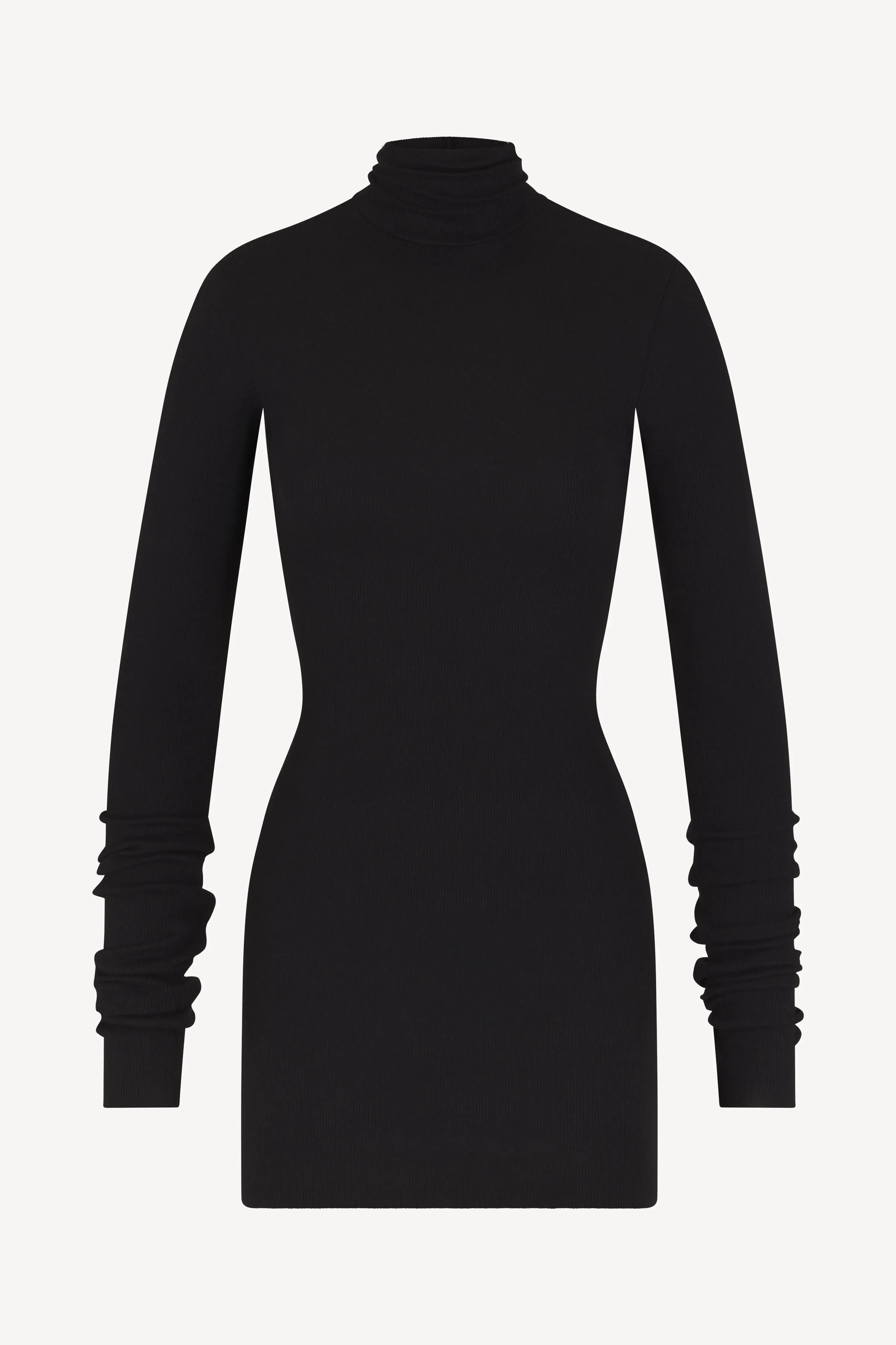 LONG SLEEVE TURTLENECK MINI DRESS IN BLACK