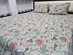 LushHavenDecor Jaipuri Cotton Traditional Rajasthani Print Double Bed, Bed Cover, Coverlet, Bed Spread, Machine Kantha Quilt, Flower, Multicolor