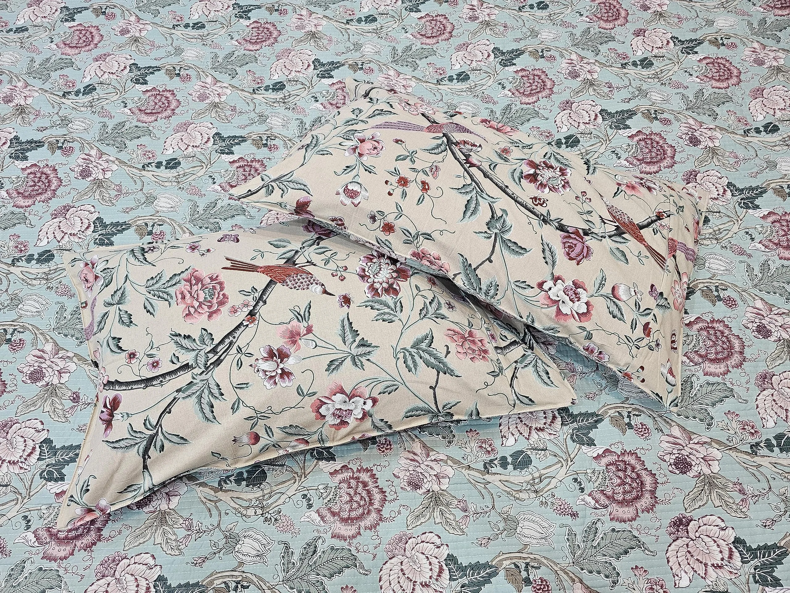 LushHavenDecor Jaipuri Cotton Traditional Rajasthani Print Double Bed, Bed Cover, Coverlet, Bed Spread, Machine Kantha Quilt, Flower, Multicolor