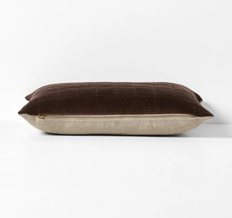 Luxury Velvet Quilted 40x60cm Filled Cushion Chocolate