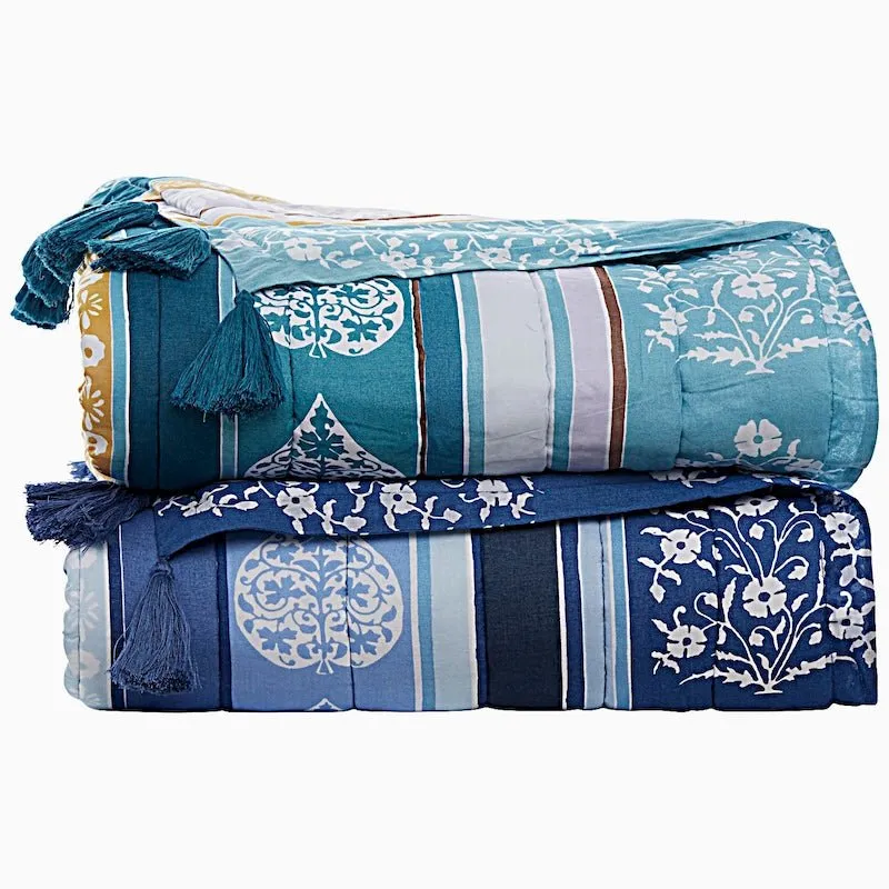 Malvika Lapis Quilted Throw Blanket by John Robshaw