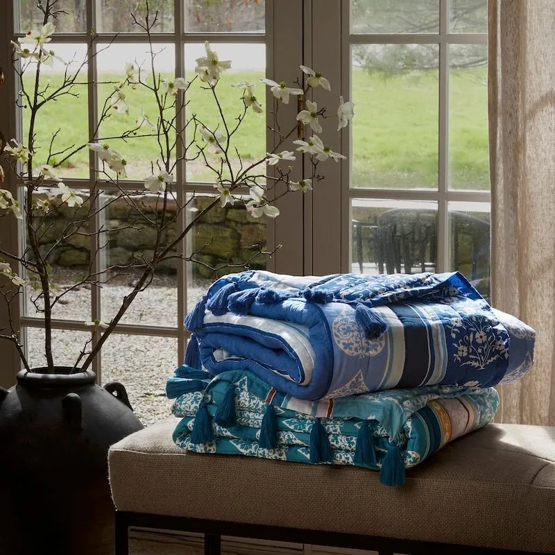 Malvika Lapis Quilted Throw Blanket by John Robshaw