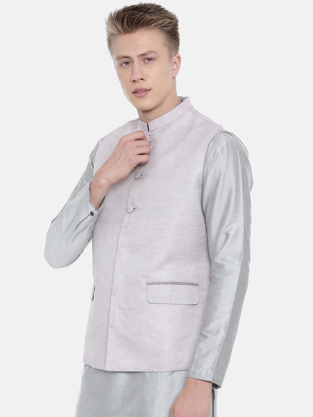 Mauve Silk Jacquard Men's Designer Jacket- MMWC0144