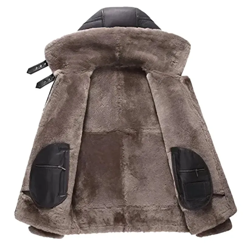 Men's Hooded Shearling Flight Jacket – Warm Sheepskin Aviator Coat