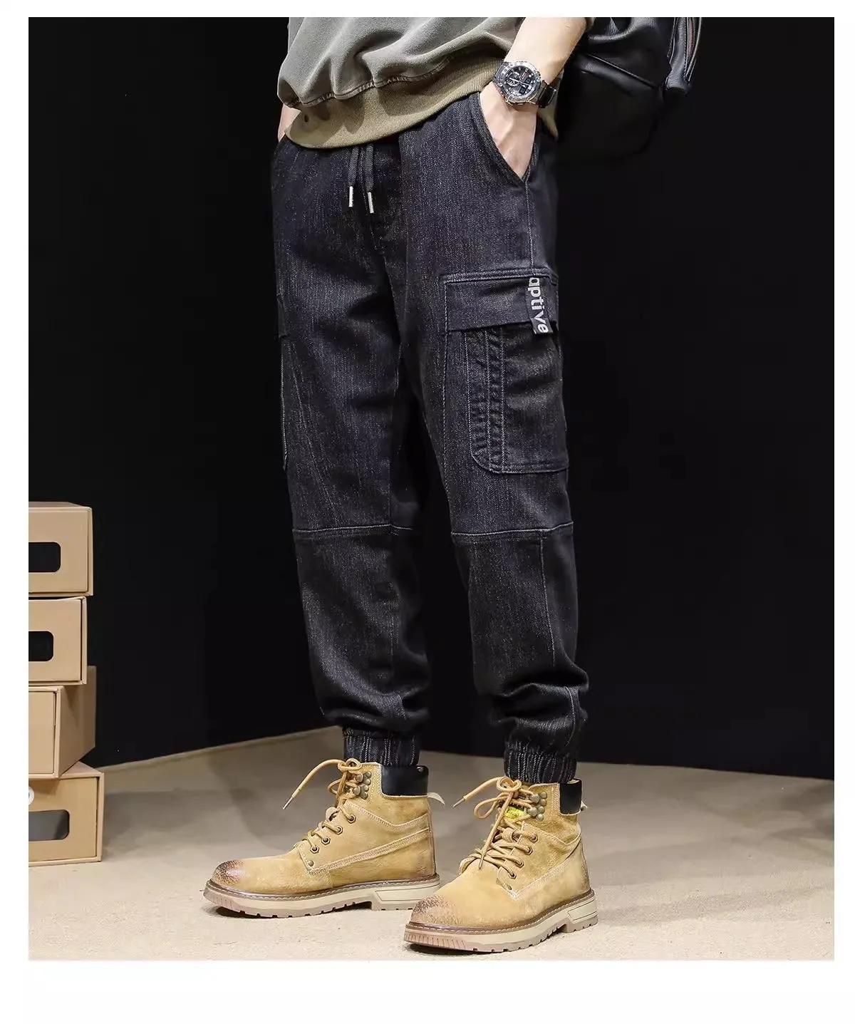 Men's Loose Elastic Waist cargo Jeans pants