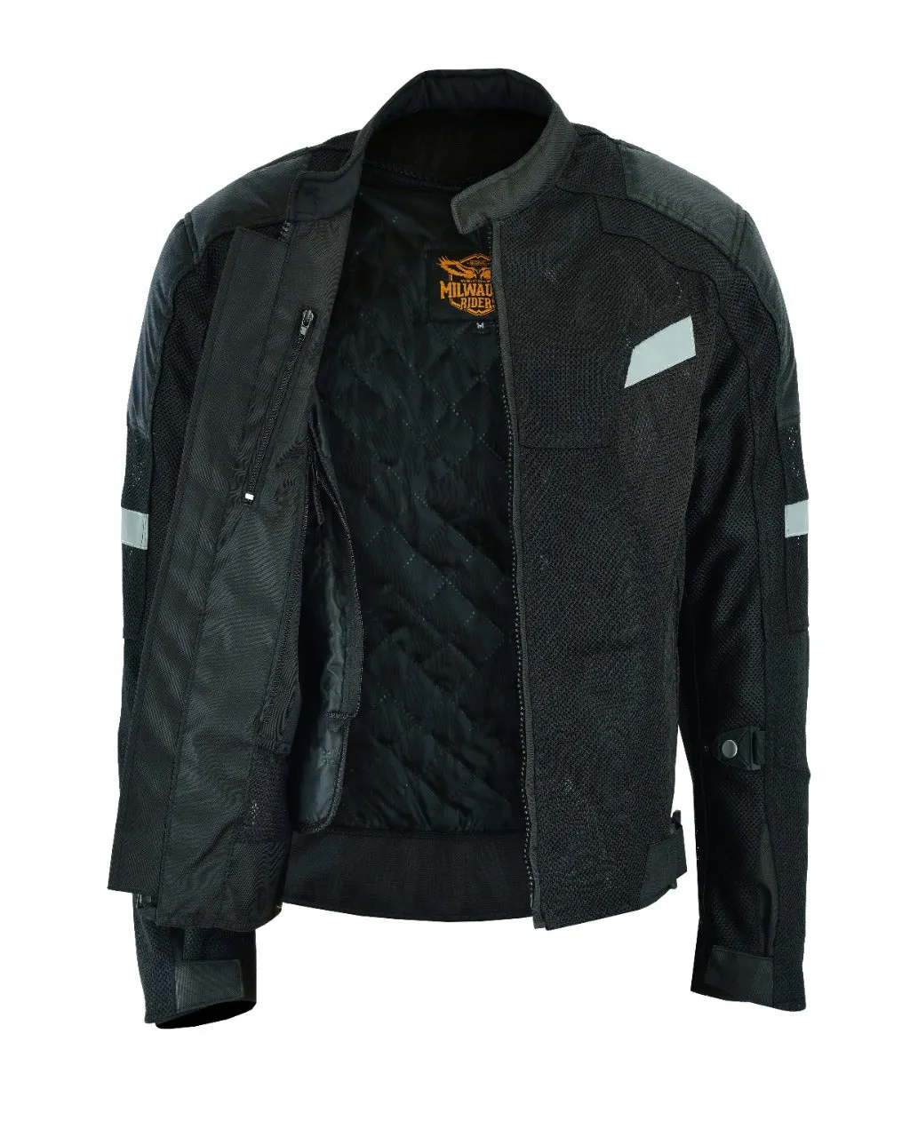 Mens Motorcycle Perforated Textile Reflective Mesh Riding 3 Season Jacket with amors