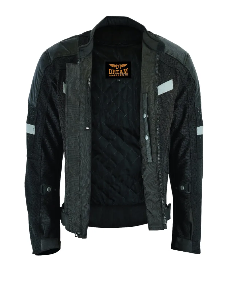 Mens Motorcycle Perforated Textile Reflective Mesh Riding 3 Season Jacket with amors