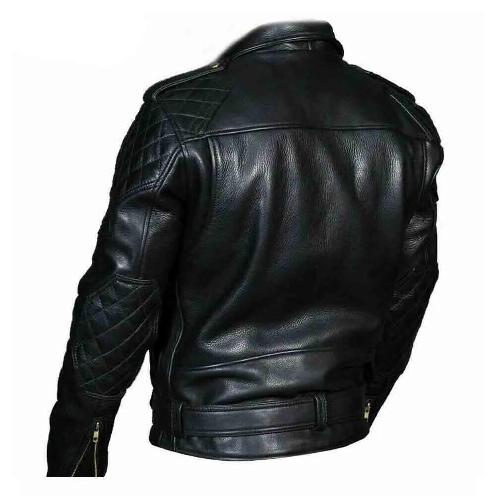 Men's Real Leather Quilted Panels Bikers Jacket Thick Cow Leather Bikers Jacket
