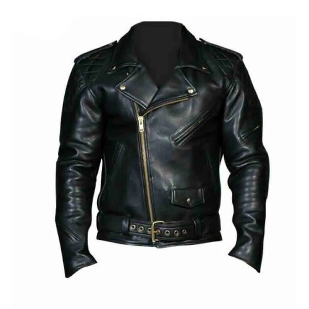 Men's Real Leather Quilted Panels Bikers Jacket Thick Cow Leather Bikers Jacket