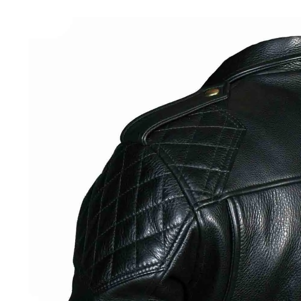 Men's Real Leather Quilted Panels Bikers Jacket Thick Cow Leather Bikers Jacket