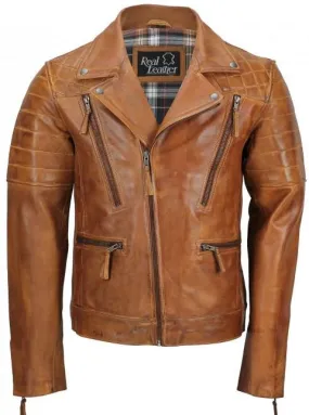 Men's Tan Sheep Leather Vintage Style Biker Fashion Casual Leather Jacket