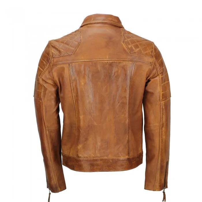 Men's Tan Sheep Leather Vintage Style Biker Fashion Casual Leather Jacket