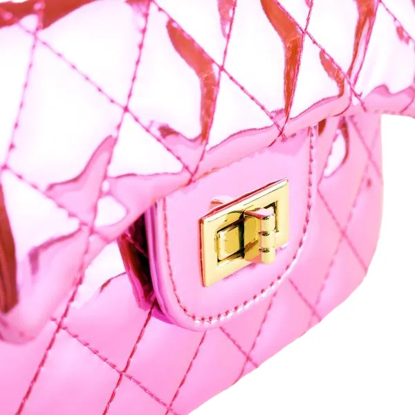 Metallic Crossbody Quilted Purse - Fuchsia