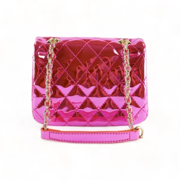 Metallic Crossbody Quilted Purse - Fuchsia