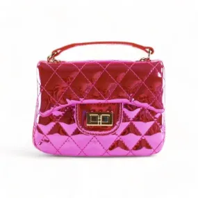 Metallic Crossbody Quilted Purse - Fuchsia