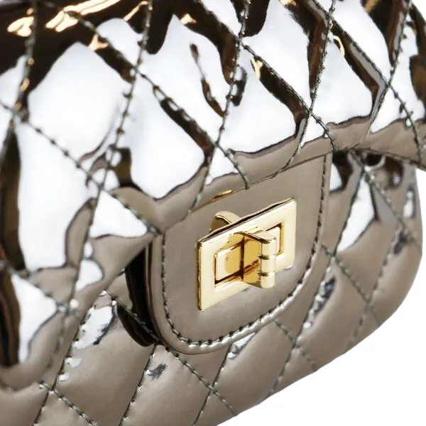 Metallic Crossbody Quilted Purse - Pewter