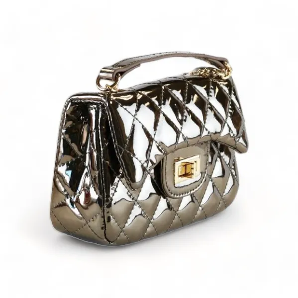 Metallic Crossbody Quilted Purse - Pewter