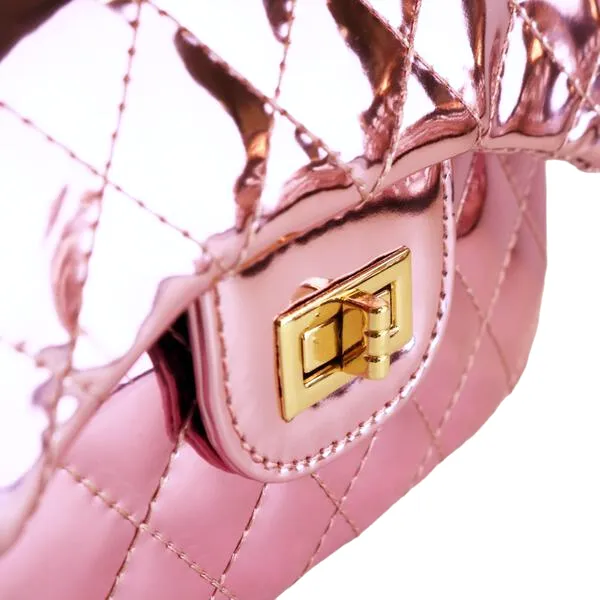 Metallic Crossbody Quilted Purse - Pink