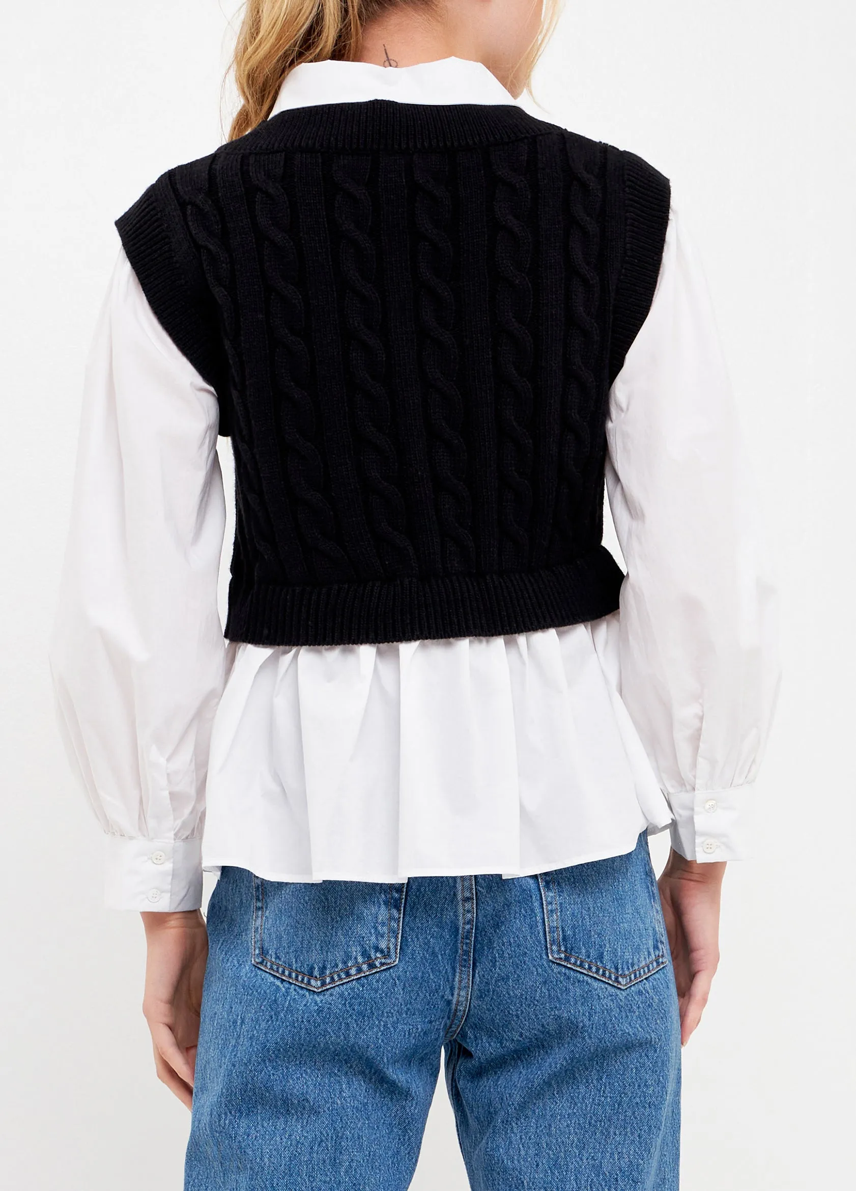 Mixed Media Sweater Vest Twofer Top