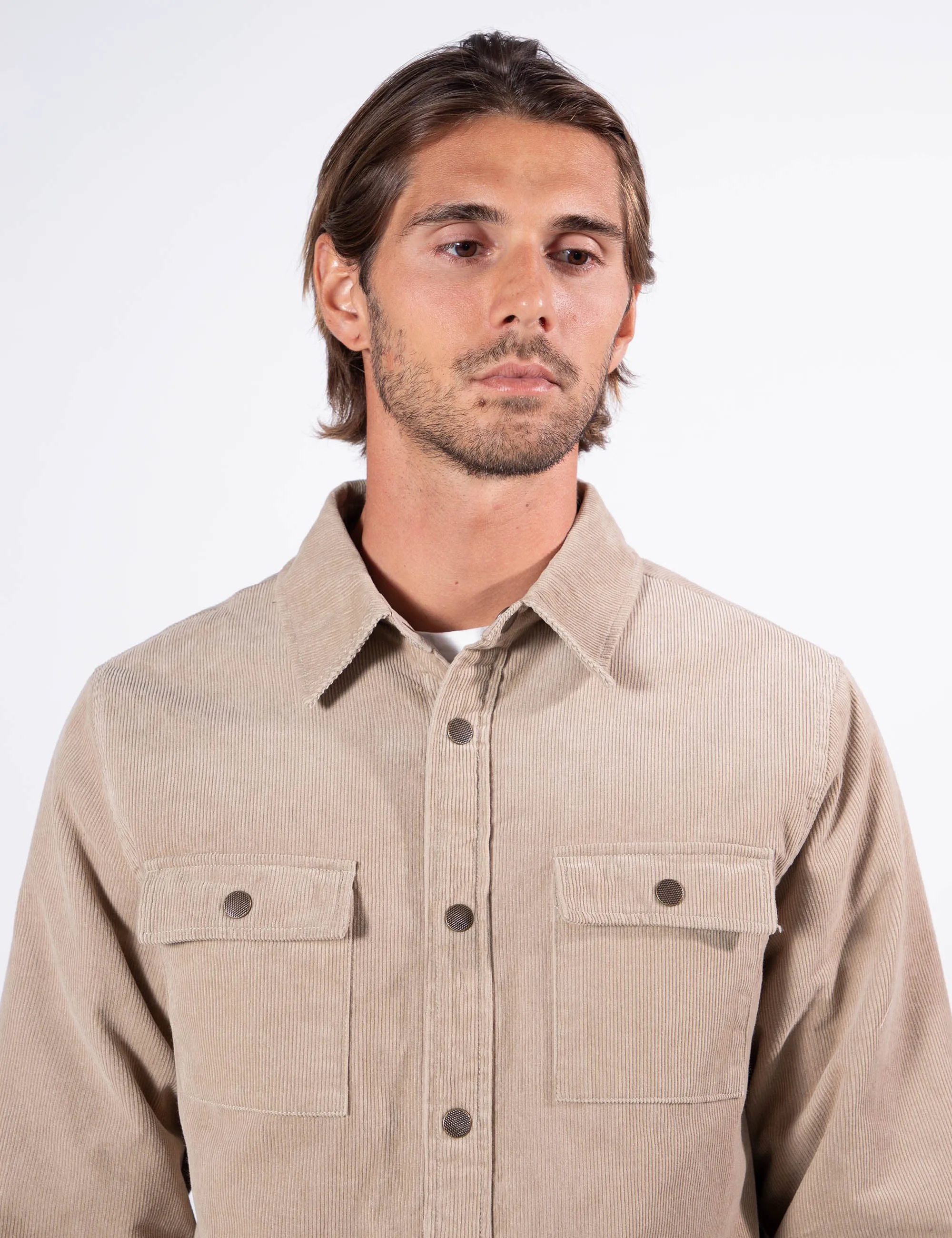 Mr Simple Quilted Cord Jacket in Stone