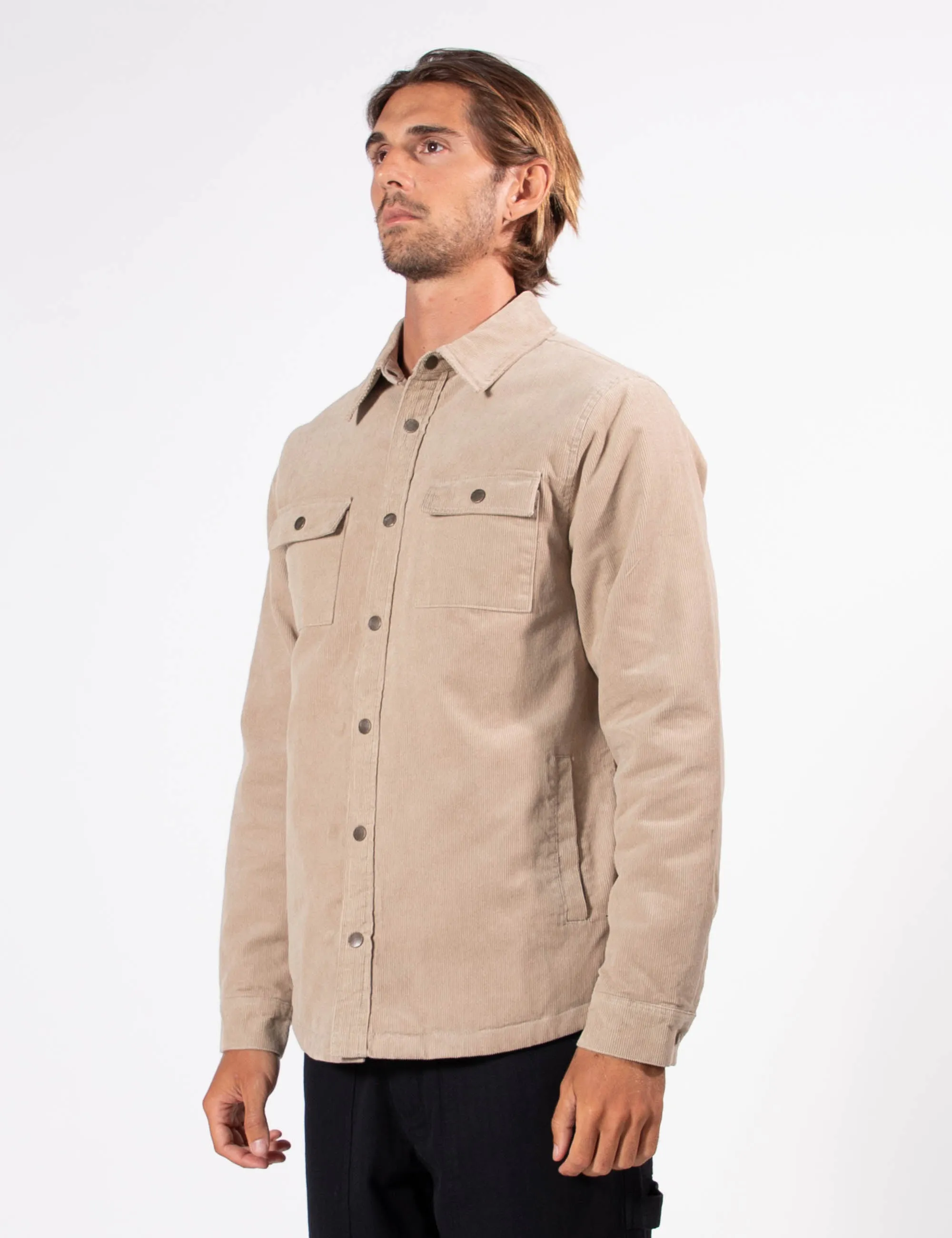 Mr Simple Quilted Cord Jacket in Stone