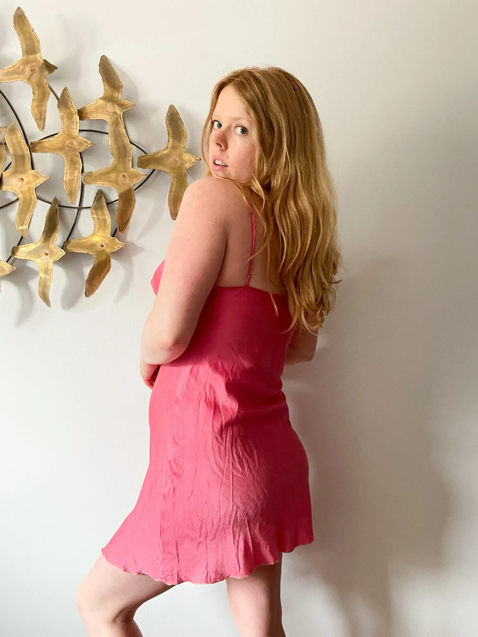 Mulberry Silk Pink Lace Slip Dress - Small