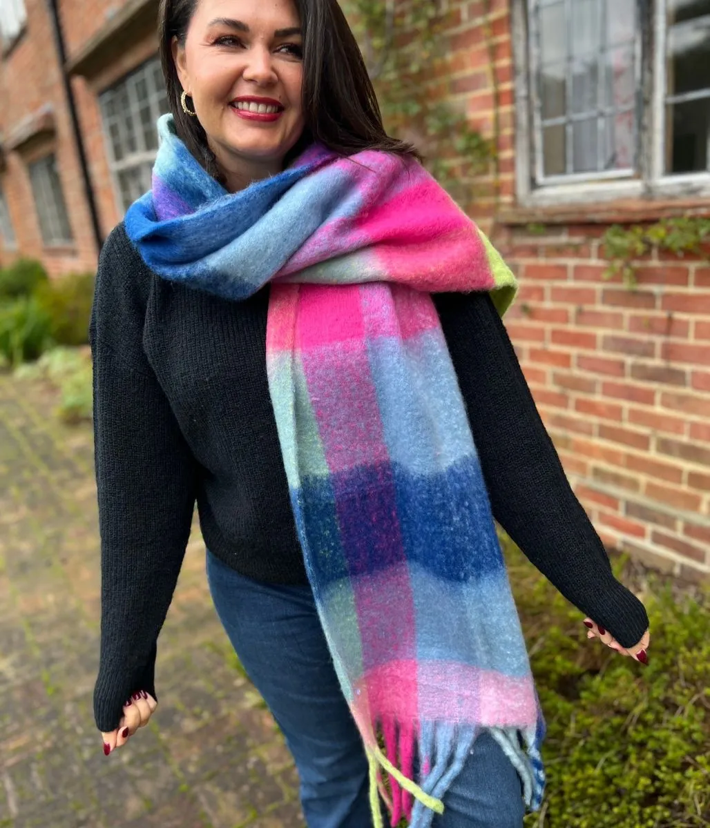 Multi Checked Tasselled Becky Scarf